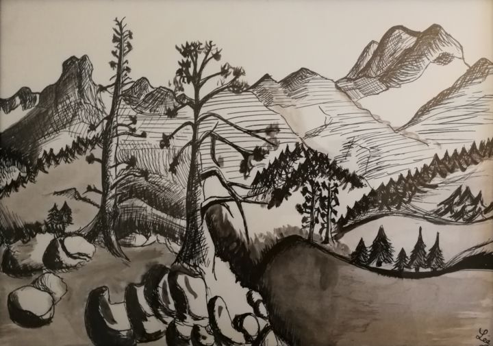 Drawing titled "Montagnes françaises" by Léa Monchy, Original Artwork