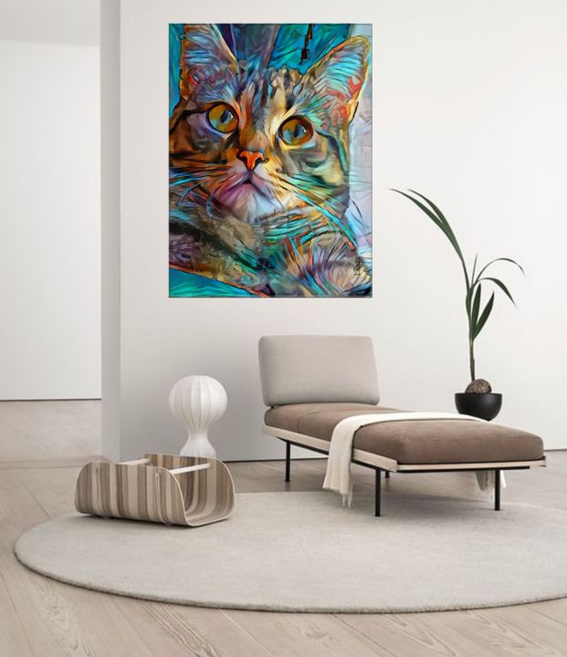 Cooper, cat - Mix media on panel - 70x65 cm- OOAK Painting by L.Salomé ...