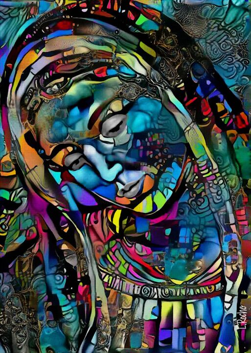Pittura intitolato "Madona néon - Mix m…" da L.Roche, Opera d'arte originale, Acrilico