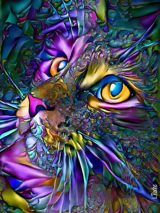 Pintura titulada "Tara, cat - Mix med…" por L.Roche, Obra de arte original, Acrílico