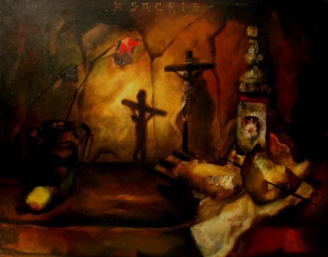 Pintura titulada "BODEGON SACRO (A SA…" por Alexander Leal Cid, Obra de arte original, Oleo