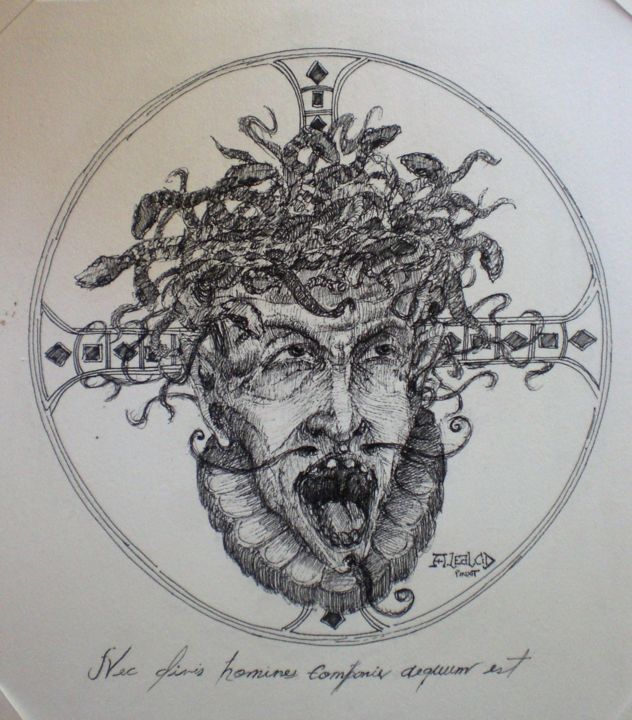 Rysunek zatytułowany „Nec Divis Homines C…” autorstwa Alexander Leal Cid, Oryginalna praca, Atrament