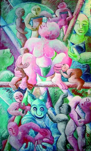 Painting titled "Groupe-5" by Ileana Haber, Original Artwork