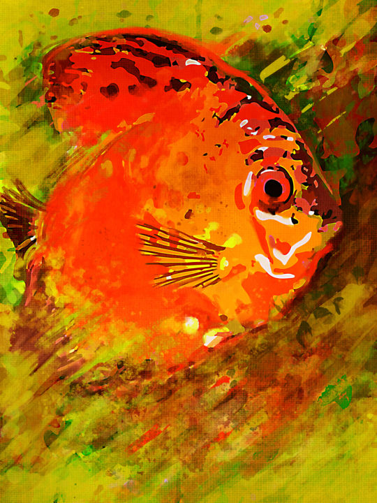 Digital Arts titled "Fish" by Leandro Jorge, Original Artwork, Digital Painting