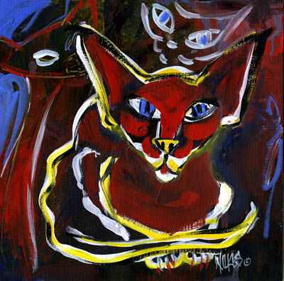Painting titled "Red Hot White Cat" by Leanne Wilkes, Original Artwork, Oil