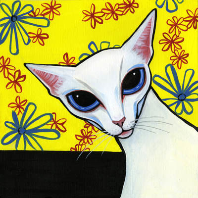Malarstwo zatytułowany „Foreign White Cat” autorstwa Leanne Wilkes, Oryginalna praca, Olej