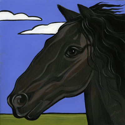 Painting titled "Friesian Horse" by Leanne Wilkes, Original Artwork, Oil