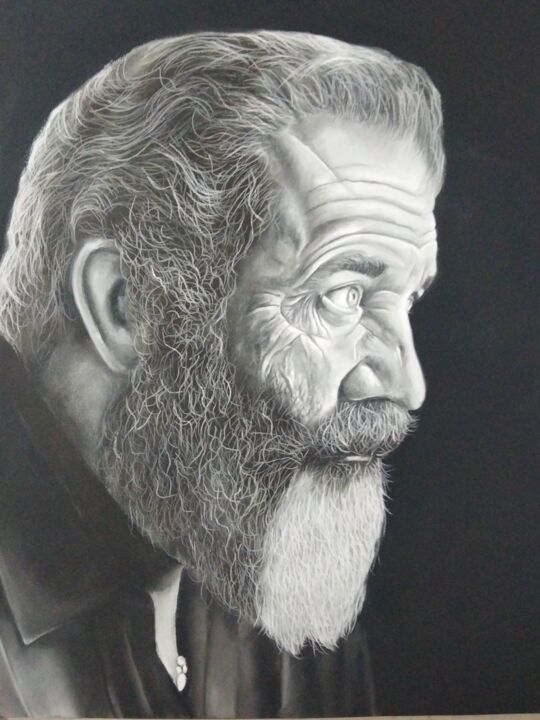 Drawing titled "Mel Gibson" by Philippe Versi, Original Artwork, Pastel Mounted on Cardboard