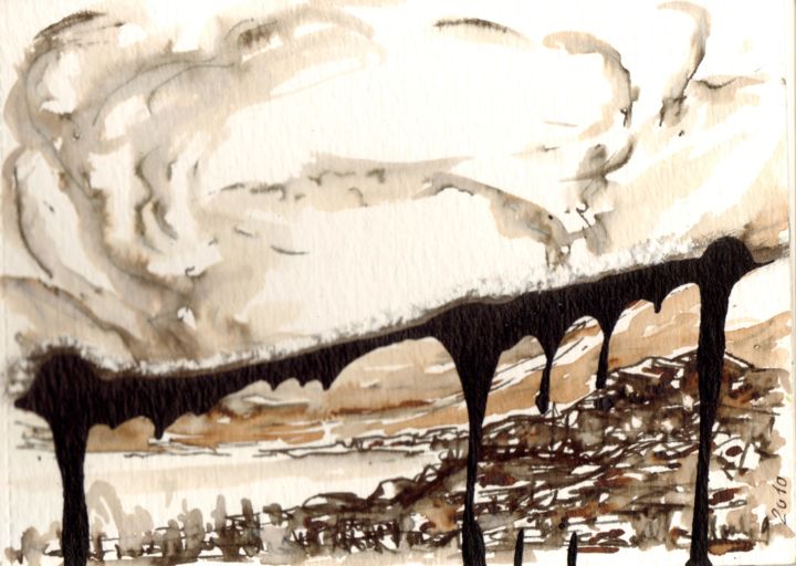 Dessin intitulée "Pont…" par Dominique Leblanc, Œuvre d'art originale, Encre