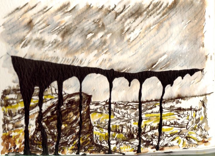 Dessin intitulée "Pont 2017-020.jpg" par Dominique Leblanc, Œuvre d'art originale, Encre