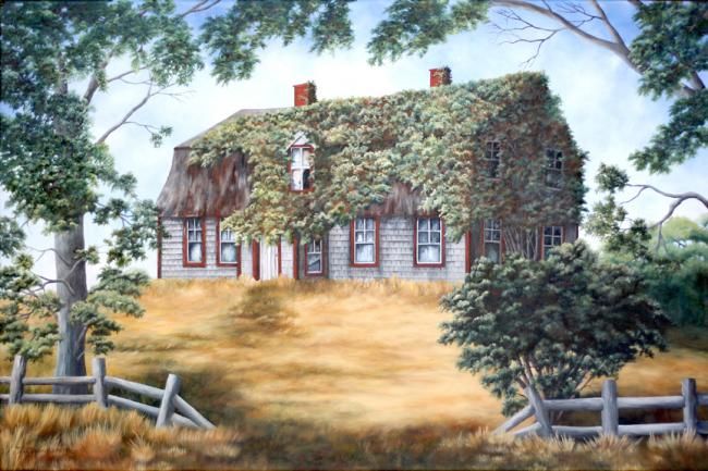 Malarstwo zatytułowany „Acadian Homestead” autorstwa Debbie Leblanc-Kilpatrick, Oryginalna praca, Olej