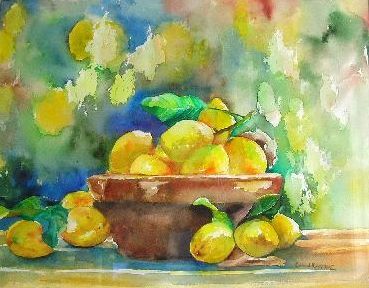 Painting titled "LES CITRONS DE CLAI…" by Thaline 1, Original Artwork, Oil