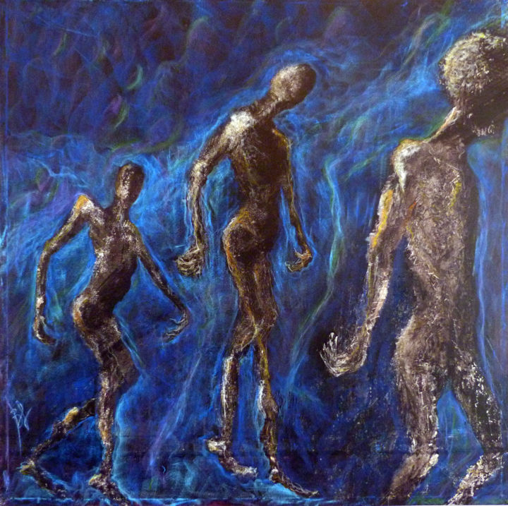 Peinture intitulée "creatures en  marche" par Lebrun Béatrice, Œuvre d'art originale, Acrylique