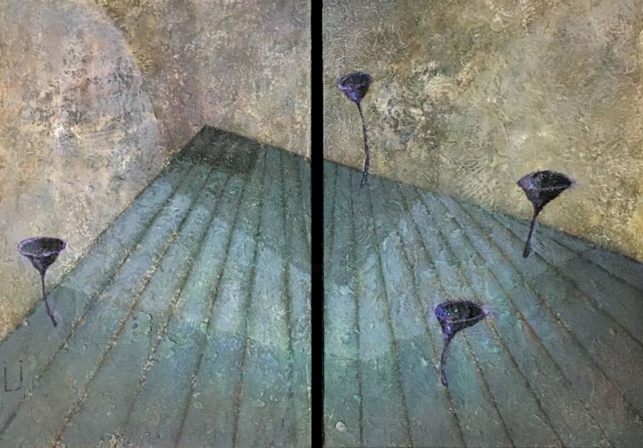 Malerei mit dem Titel "Trompeten zum Hören…" von Lech Jankowski, Original-Kunstwerk, Acryl