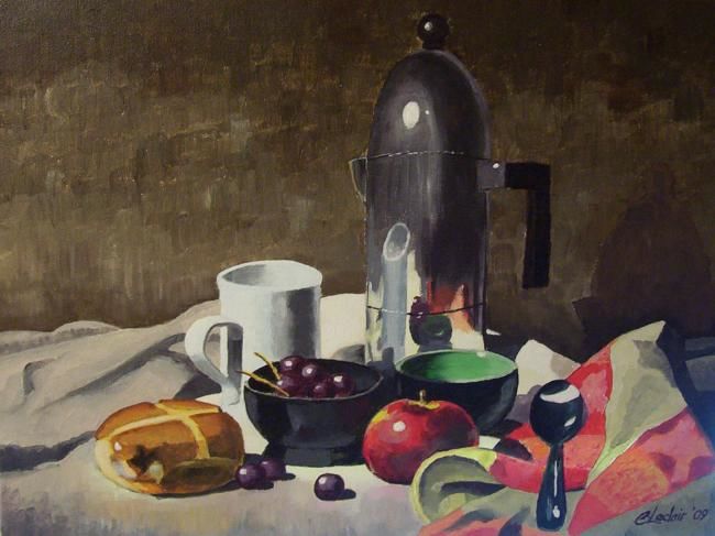 Peinture intitulée "Brioche et café" par Bou_bou, Œuvre d'art originale
