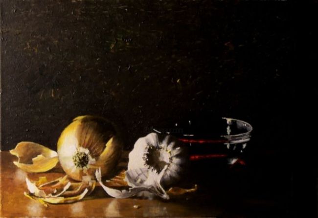 Peinture intitulée "Oignon et ail" par Bou_bou, Œuvre d'art originale
