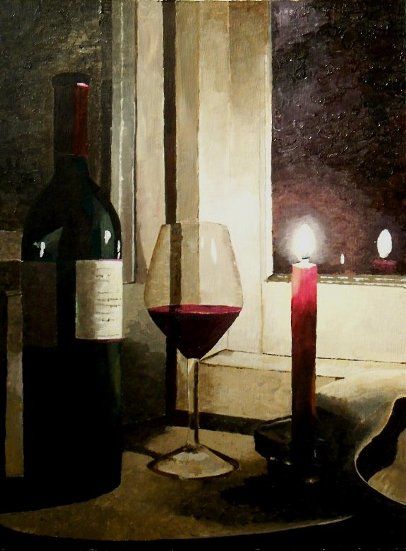 Peinture intitulée "Vin et bougie" par Bou_bou, Œuvre d'art originale