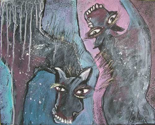 Peinture intitulée "Deux bêtes 6F" par Bernadette Leclercq, Œuvre d'art originale, Huile