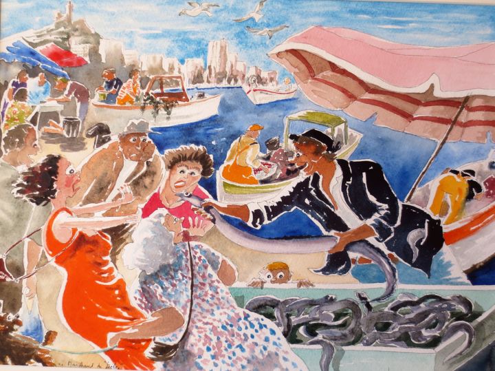 Peinture intitulée "Marchand de filélas" par Jean Marie Lecoix, Œuvre d'art originale, Aquarelle