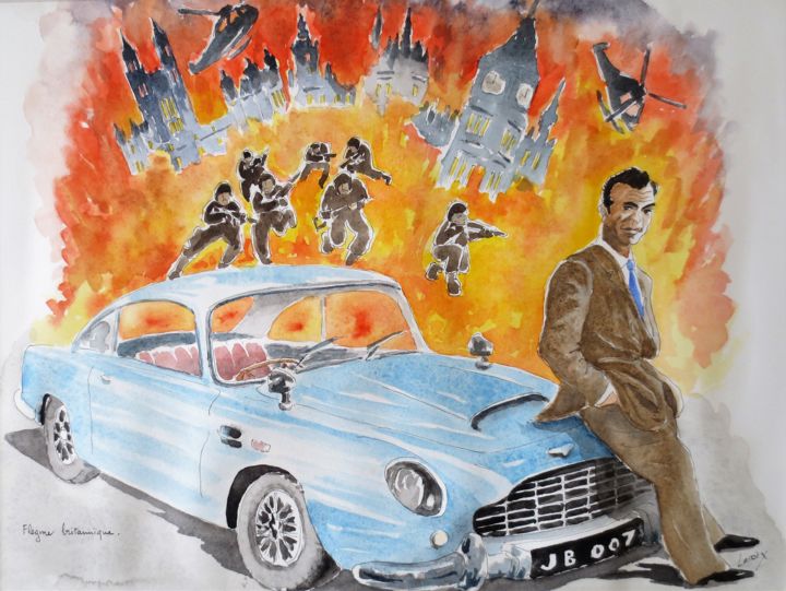 Malerei mit dem Titel "Aston Martin...007" von Jean Marie Lecoix, Original-Kunstwerk, Aquarell
