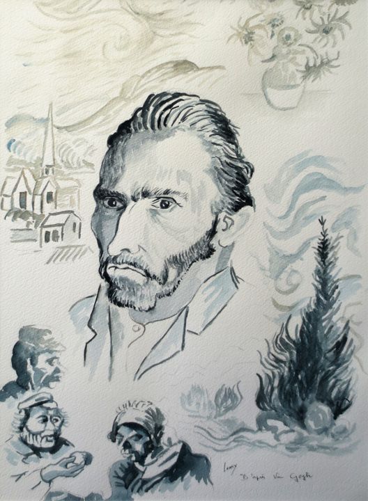 Painting titled "Van Gogh" by Jean Marie Lecoix, Original Artwork, Watercolor