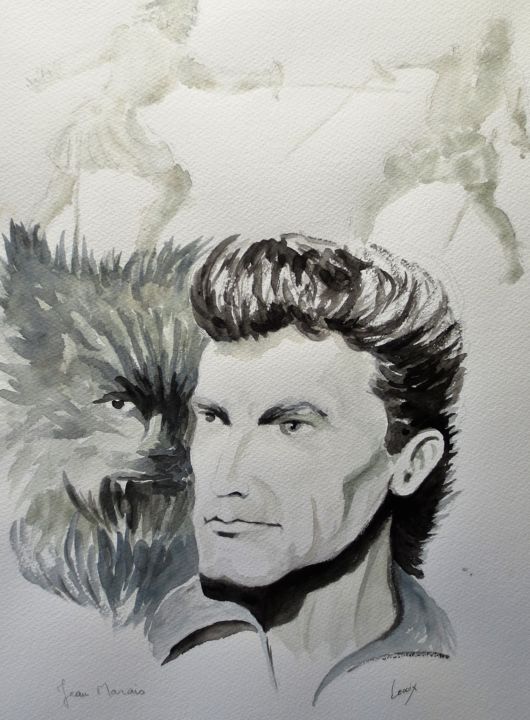 Painting titled "Jean Marais" by Jean Marie Lecoix, Original Artwork, Watercolor