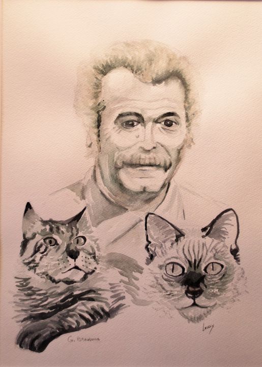 Schilderij getiteld "Brassens" door Jean Marie Lecoix, Origineel Kunstwerk, Aquarel