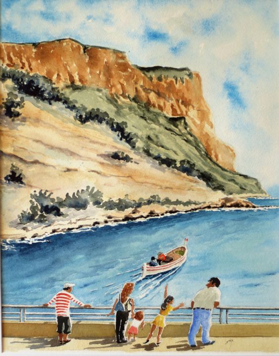Painting titled "Cassis Cap Canaille" by Jean Marie Lecoix, Original Artwork, Watercolor