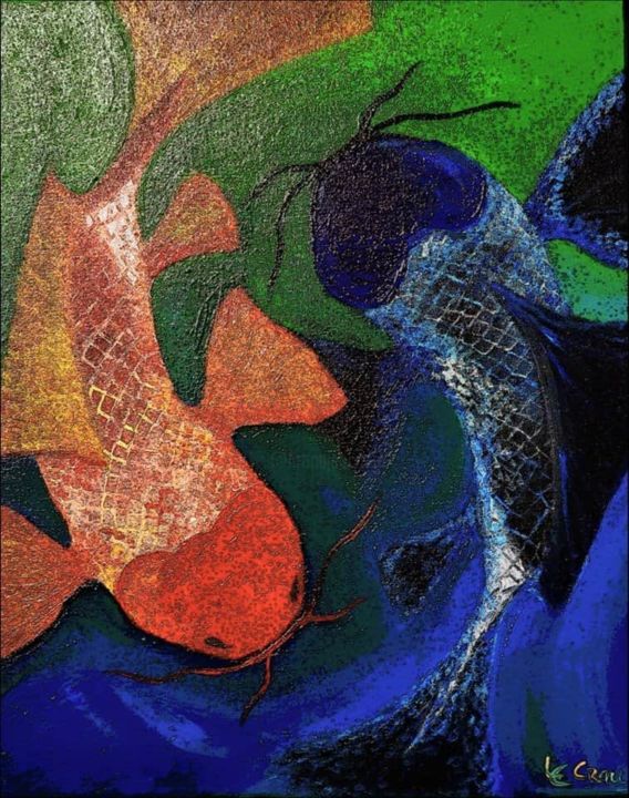 Pittura intitolato "Koi Fish" da Le Crau, Opera d'arte originale, Olio