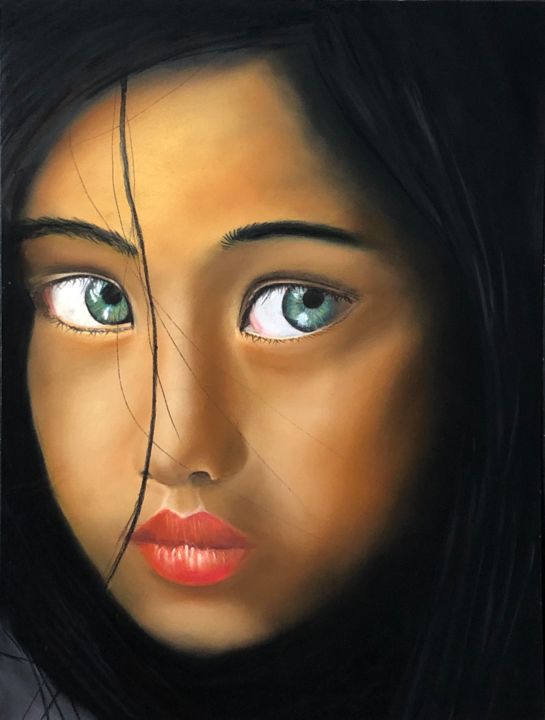 Peinture intitulée "Les yeux verts" par Erwan Le Dantec, Œuvre d'art originale, Pastel