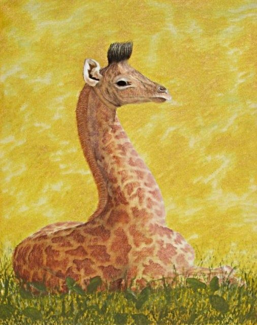 Painting titled "Le girafon" by Michel Le Darz, Original Artwork