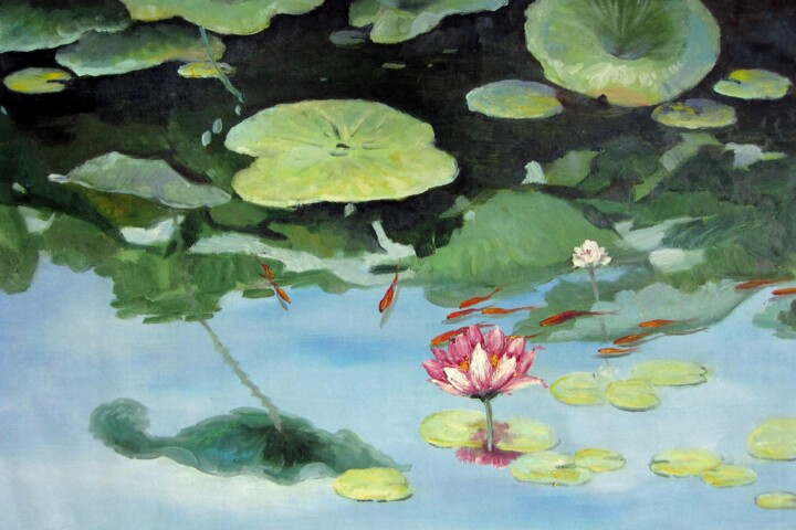 Painting titled "Lotus 101" by Greg Leander, Original Artwork, Oil Mounted on Wood Stretcher frame