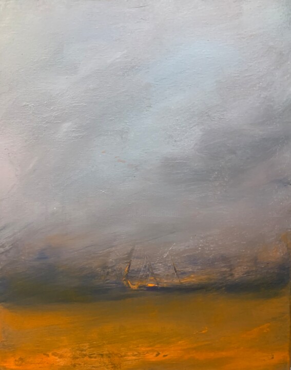 Painting titled "Field at Sunset" by Lee Davis, Original Artwork, Acrylic Mounted on Wood Stretcher frame