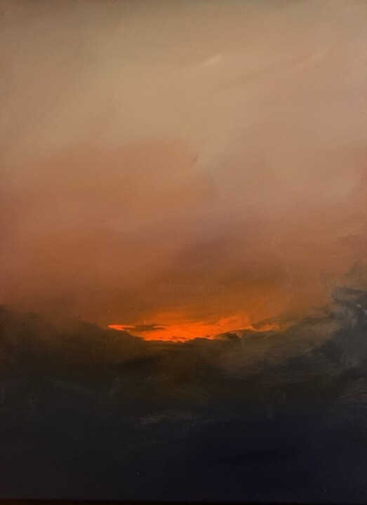 Painting titled "Fire in the Sky" by Lee Davis, Original Artwork, Acrylic Mounted on Wood Stretcher frame