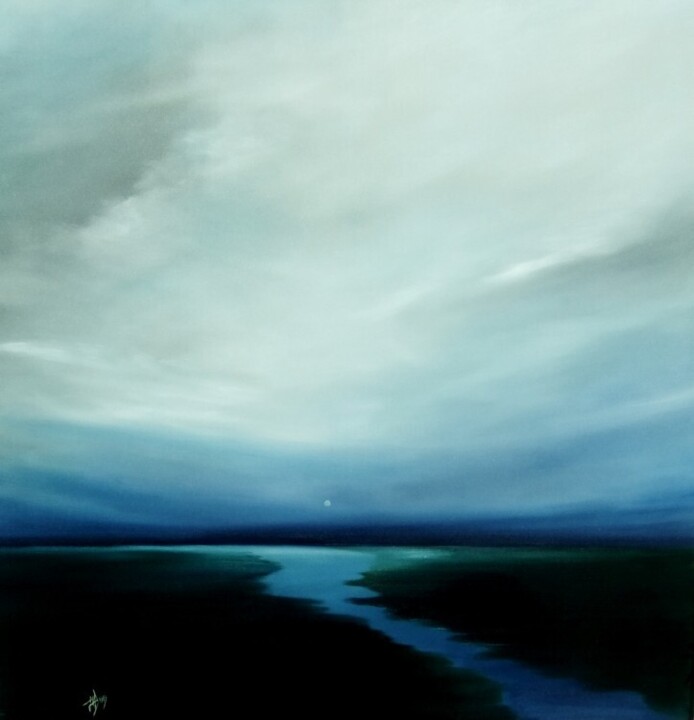 Pintura titulada "Moonrise on Turner…" por Lee Davis, Obra de arte original, Oleo