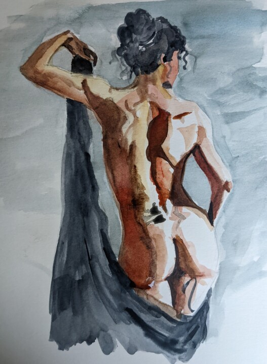Painting titled "Watercolour figure…" by Lee Davison, Original Artwork, Watercolor