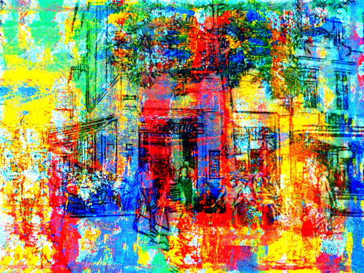 Digital Arts titled "Cafeszene Baden-Bad…" by Lee Eggstein, Original Artwork, Acrylic