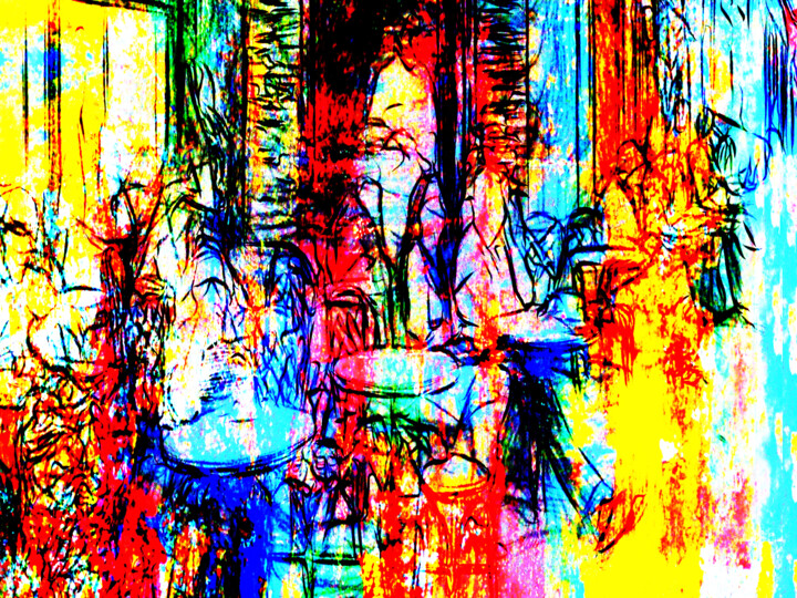 Malerei mit dem Titel "Cafe Le Refuge Paris" von Lee Eggstein, Original-Kunstwerk, Acryl