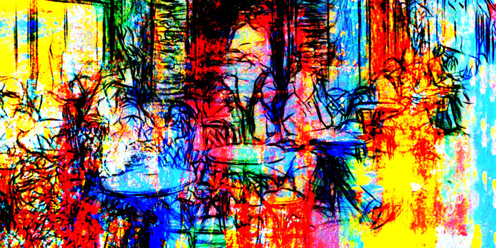 Malerei mit dem Titel "Cafe Le Refuge Paris" von Lee Eggstein, Original-Kunstwerk, Acryl