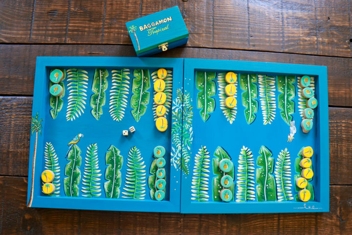 Diseño titulada "Backgammon tropical" por Valérie Hage, Obra de arte original, Acrílico