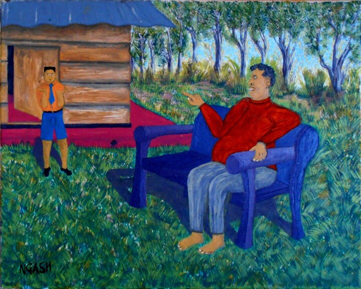 Painting titled "Home-boy.jpg" by Lee Nganga, Original Artwork, Oil Mounted on Wood Stretcher frame