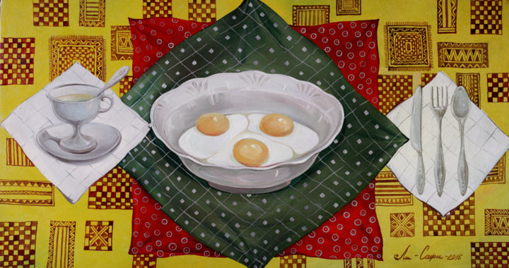 Картина под названием "завтрак 35х65 хм 20…" - Mariya (Мария) Li-Safi (Ли-Сафи), Подлинное произведение искусства, Масло