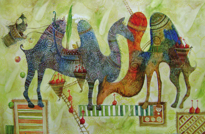 Painting titled "караван 50х70 х.м 2…" by Mariya Mariia Li Safi Li Safi, Original Artwork, Oil