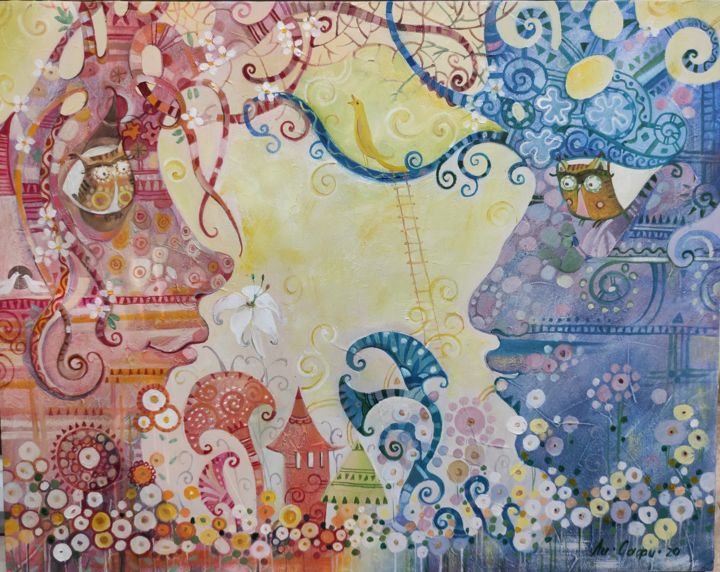 Peinture intitulée "Совушки. 40х50 х.м…" par Mariya Mariia Li Safi Li Safi, Œuvre d'art originale, Huile