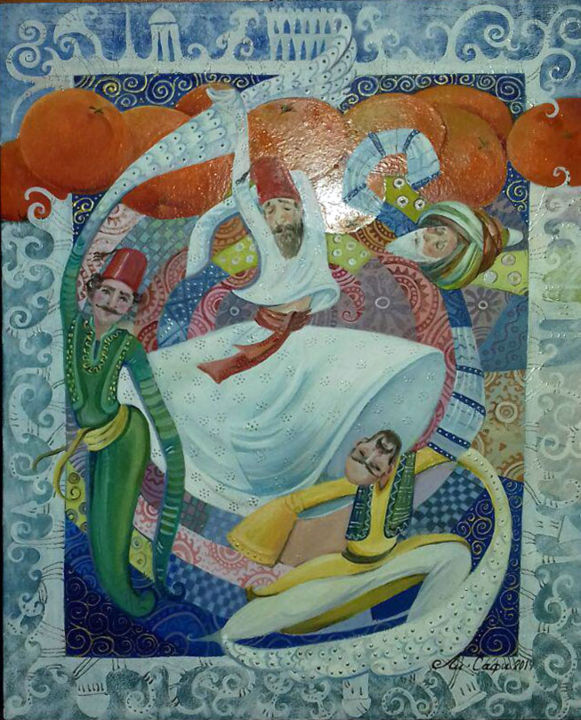 Peinture intitulée "триптих турция зикр…" par Mariya Mariia Li Safi Li Safi, Œuvre d'art originale, Huile