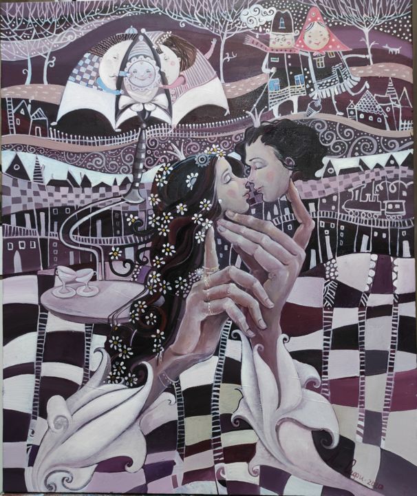 Malarstwo zatytułowany „Поцелуй 60х50 х.м.…” autorstwa Mariya (Мария) Li-Safi (Ли-Сафи), Oryginalna praca, Olej