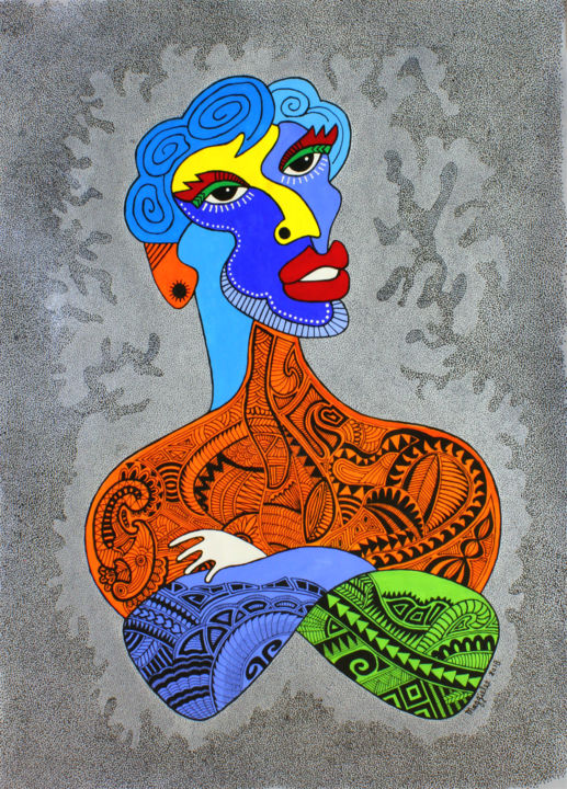 Malerei mit dem Titel "Picasso tattoo sign…" von Lee Art Gallery, Original-Kunstwerk, Acryl