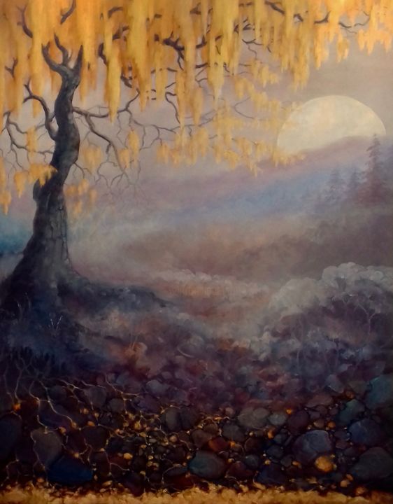 Painting titled "Arbre d' Or" by Lee Campbell, Original Artwork, Oil
