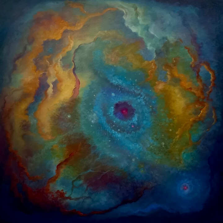 Painting titled "Nebula Malachite" by Lee Campbell, Original Artwork, Oil