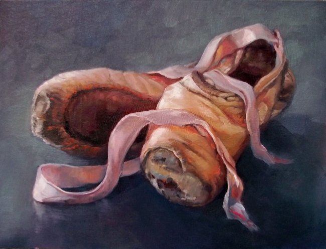 Painting titled "Dame Margot's shoes" by Lee Campbell, Original Artwork, Oil